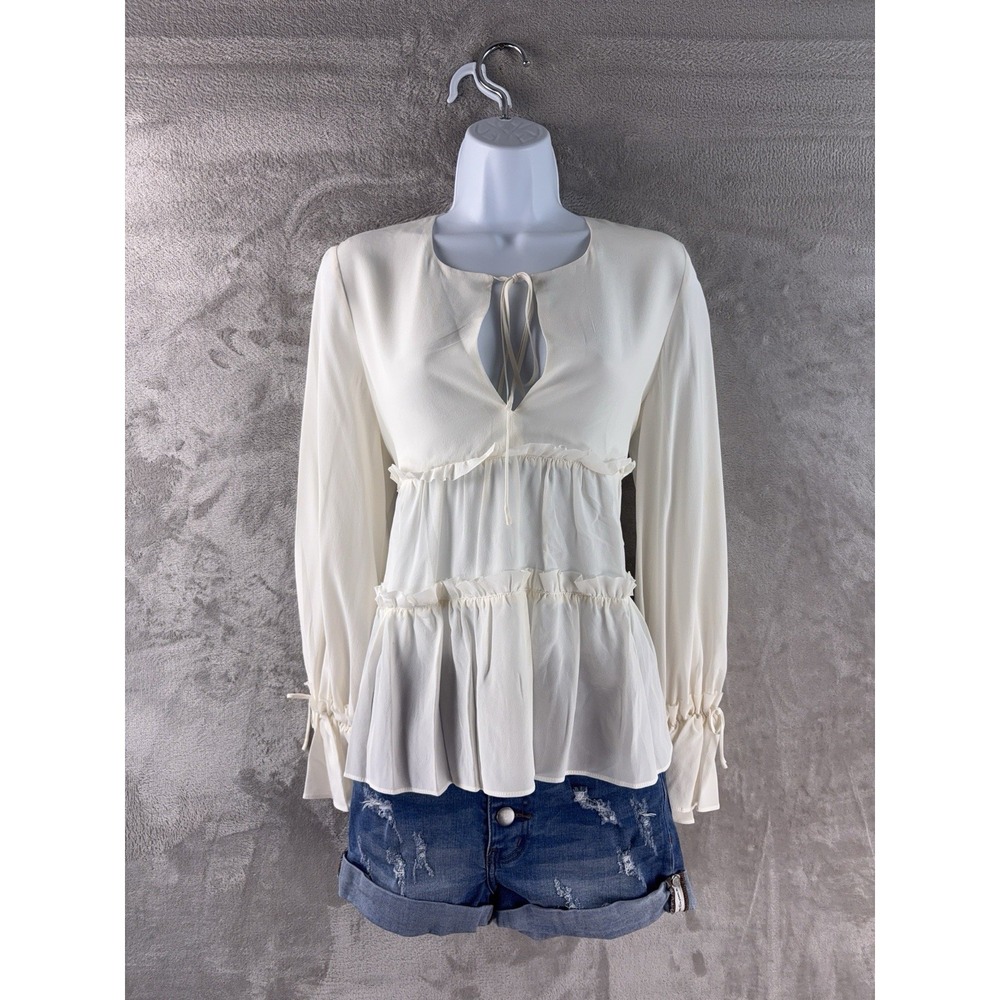 ALEXIS Blouse Womens Size Small Cream‎ Tiered Ruffle Peasant Boho Romantic Top